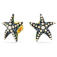 Foto de Pendientes de botón Idyllia Estrella de mar, Pequeños, Multicolores, Baño tono oro