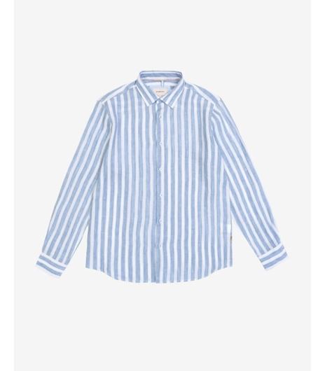 Picture of Camisa manga larga 100% lino a rayas blanco y azul cielo