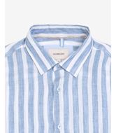 Foto de Camisa manga larga 100% lino a rayas blanco y azul cielo