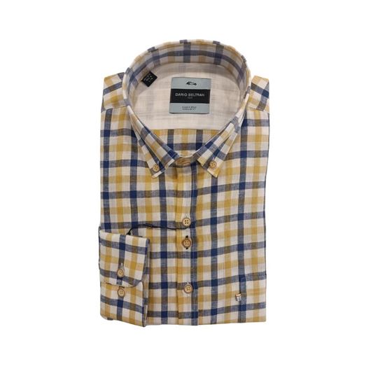 Picture of Camisa de lino manga larga a cuadros azules y amarillos
