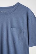 Picture of Camiseta manga corta azul medio de algodón y lino con bolsillo