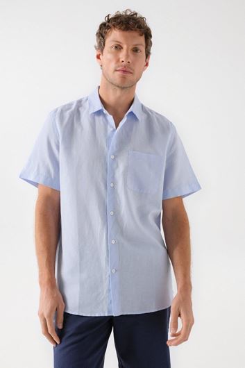 Picture of Camisa manga corta de algodón y lino azul
