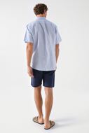 Picture of Camisa manga corta de algodón y lino azul