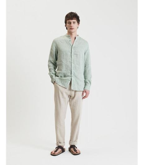 Foto de Camisa manga larga cuello mao 100% lino en color verde agua
