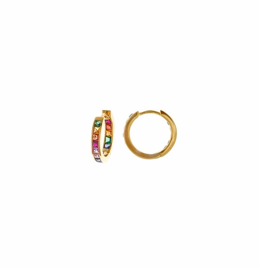 Foto de Pendientes aro de plata baño de oro con circonitas multicolor