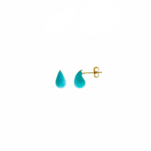 Picture of Pendientes Splash de plata baño de oro gota de esmalte turquesa