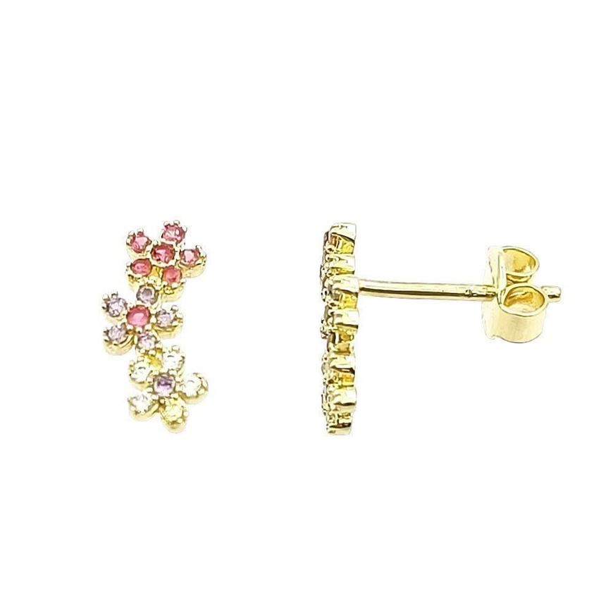 Foto de Pendientes trepadores de flores en oro amarillo 18kt y circonitas multicolor