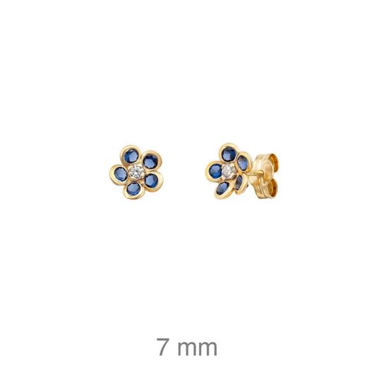 Picture of Pendientes plata baño oro flor de circonitas azules