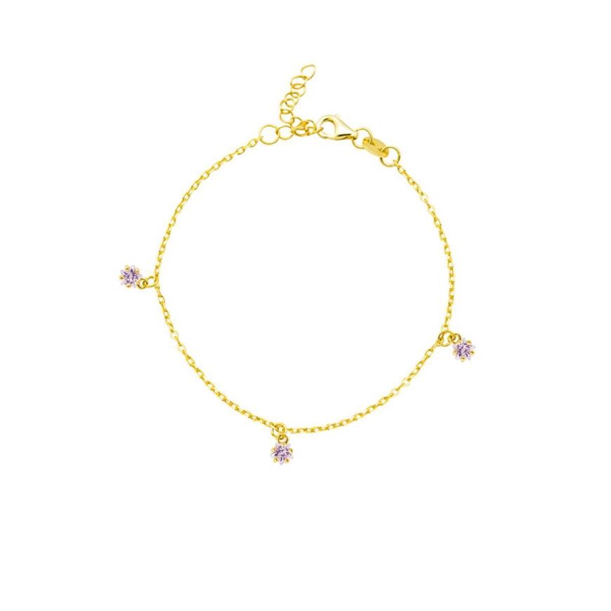 Picture of Pulsera plata baño oro con circonitas estrella color lavanda