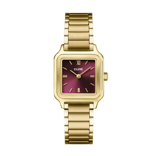 Foto de Reloj Gracieuse dorado con esfera burdeos