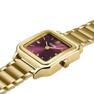 Foto de Reloj Gracieuse dorado con esfera burdeos