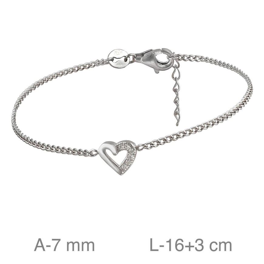 Foto de Pulsera plata baño rodio corazon abierto circonitas 