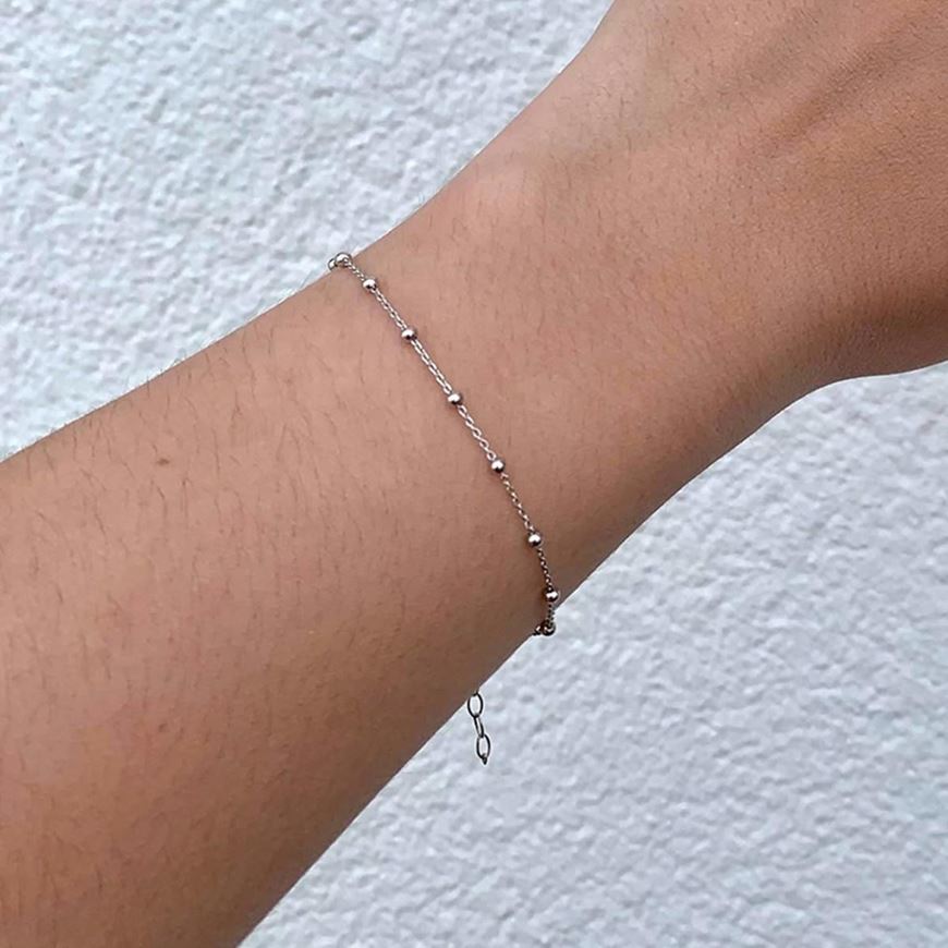 Foto de Pulsera plata baño rodio bolitas 