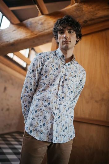 Picture of Camisa Regular fit estampado geometrico floral azul gris amarillo