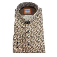 Foto de Camisa slim fit estampado flores azul amarillo ocre