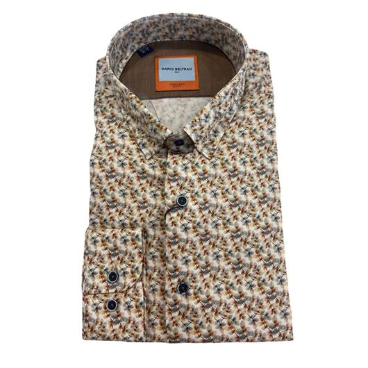 Foto de Camisa regular fit estampado flores azul amarillo ocre