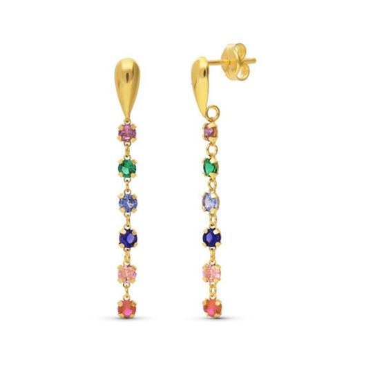 Foto de Pendientes largos de oro amarillo 18kt y circonitas multicolor