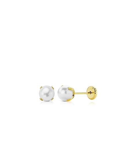 Picture of Pendientes de bebé oro amarillo 18kt y perlas redondas cultivadas agua dulce 6mm con cuatro garras