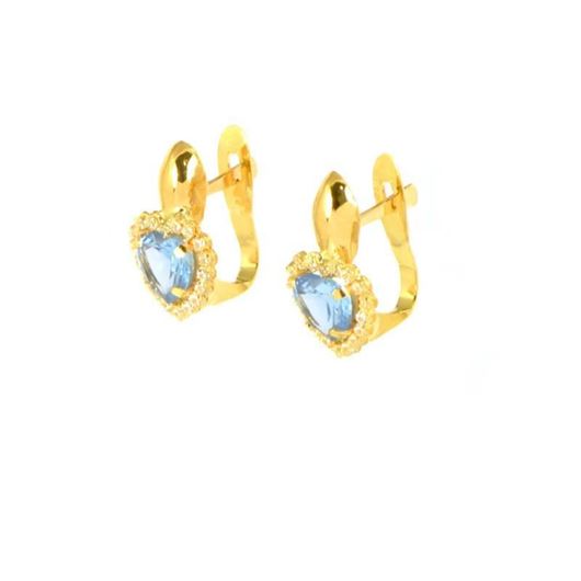 Foto de Pendientes de oro amarillo 18kt con circonita azul aguamarina talla corazón y circonitas blancas