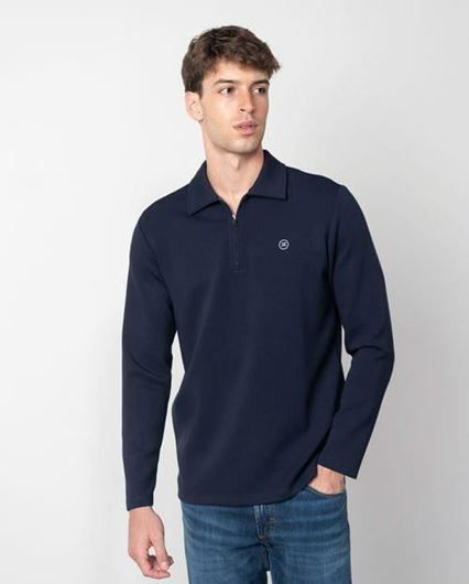 Foto de Polo camisero de cremallera en punto fino de foam color marino