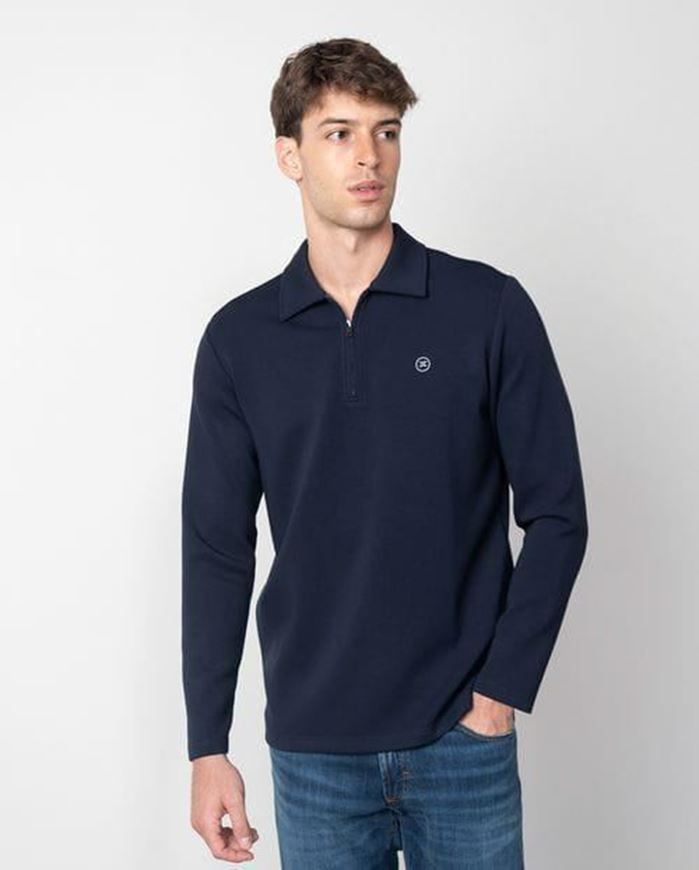 Foto de Polo camisero de cremallera en punto fino de foam color marino