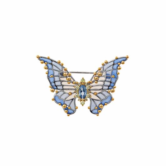 Picture of Broche Ninfa plata chapado dorado mariposa esmalte azul