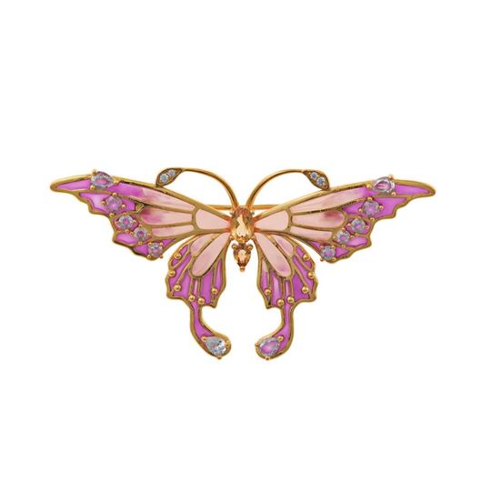 Foto de Broche Ninfa plata chapado dorado mariposa esmalte rosa