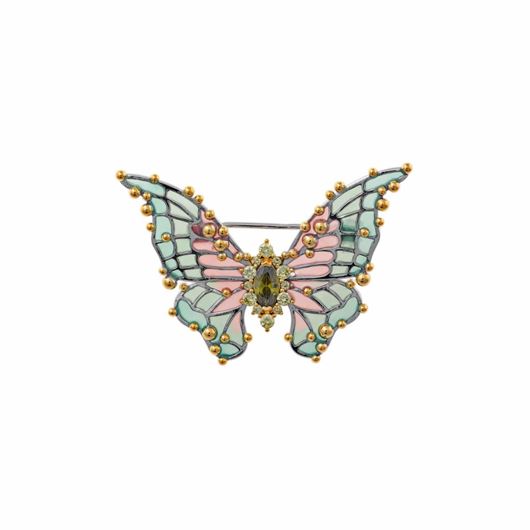 Foto de Broche Ninfa plata chapado dorado mariposa esmalte verde