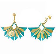 Foto de Pendientes Bamboo plata chapado dorado rombos diamantados turquesa