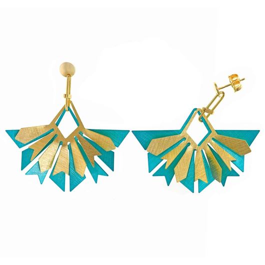 Picture of Pendientes Bamboo plata chapado dorado rombos diamantados turquesa