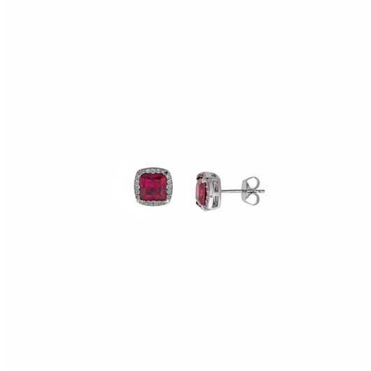 Picture of Pendientes Crown plata rodio rubi lab cuadrado circonitas alrededor