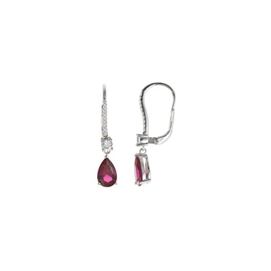 Picture of Pendientes Crown plata rodio rubi lab pera barra