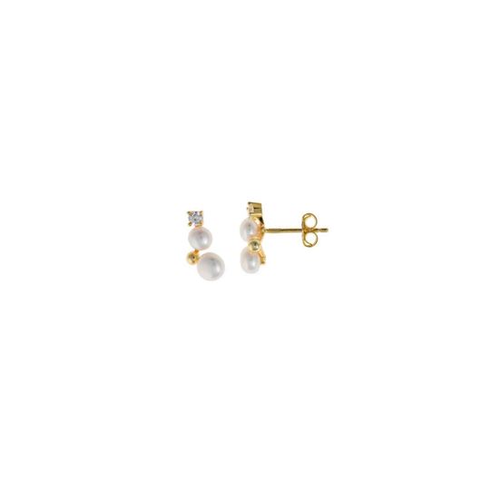 Picture of Pendientes Minijewels plata chapado dorado dos perlas bolita