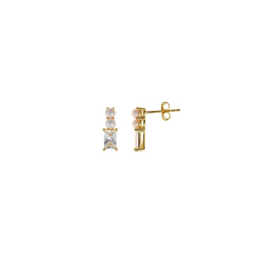 Picture of Pendientes Minijewels plata chapado dorado dos perlas circonitas