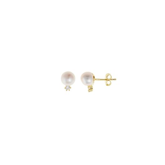 Picture of Pendientes Minijewels plata chapado dorado perla circonita blanca