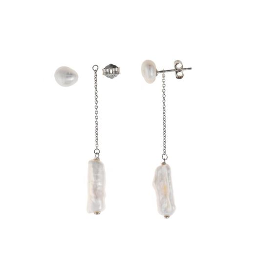 Picture of Pendientes Minijewels plata rodio perla keshi cadena perla