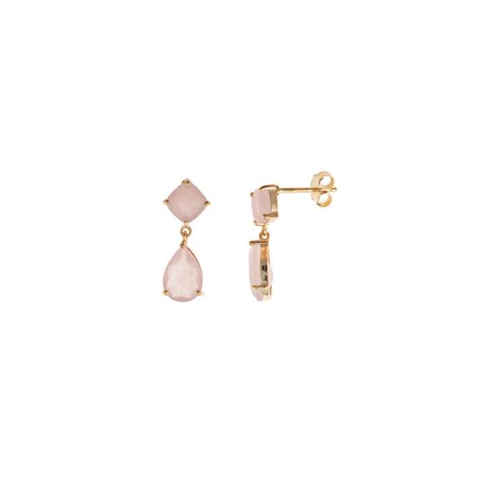 Picture of Pendientes plata chapado dorado cuarzo rosa facetada