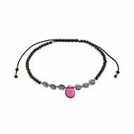 Foto de Pulsera Organic plata chapado dorado bolitas espinel esferas facetadas eolita circulos rubí pera hilo negro ajustable