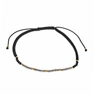 Foto de Pulsera Organic plata chapado dorado bolitas labradorita y espinerl negro esferas facetadas hilo negro ajustable