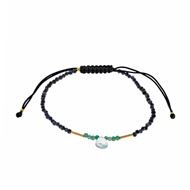 Foto de Pulsera Organic plata chapado dorado bolitas zafiro y esmeraldas esferas facetadas topacio azul pera hilo azul ajustable