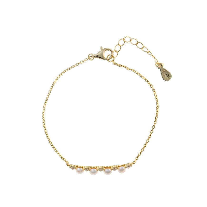 Foto de Pulsera plata chapado dorado perlas redondas circonitas