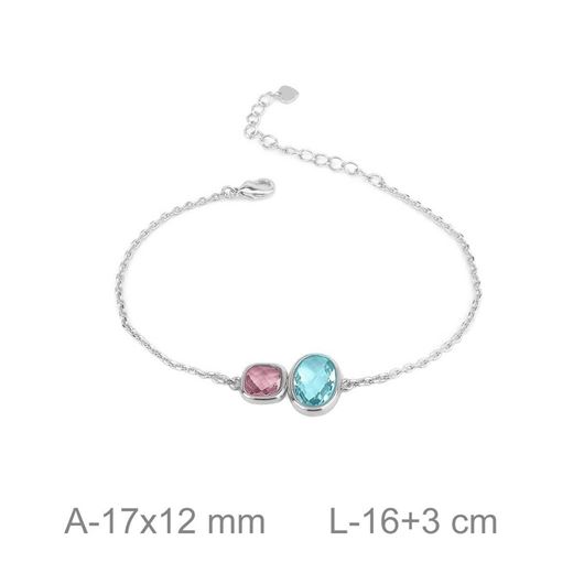 Foto de Pulsera de plata baño rodio con circonitas azul y rosa