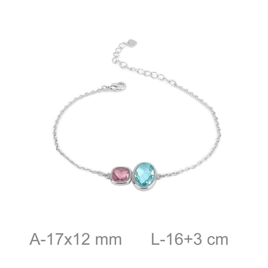 Foto de Pulsera de plata baño rodio con circonitas azul y rosa