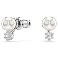 Foto de Pendientes de botón Matrix Crystal Pearl, Talla redonda, Blancos, Baño de rodio