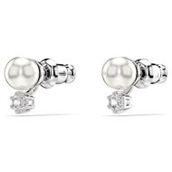 Foto de Pendientes de botón Matrix Crystal Pearl, Talla redonda, Blancos, Baño de rodio