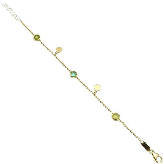 Foto de Pulsera de oro amarillo 18kt, medallas y chatones de circonitas verdes y amarillas