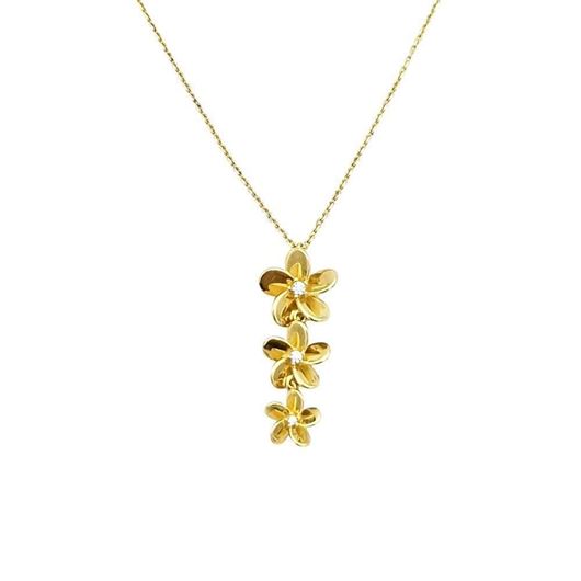 Foto de Gargantilla cadenita oro 18kt con tres flores con circonitas blancas