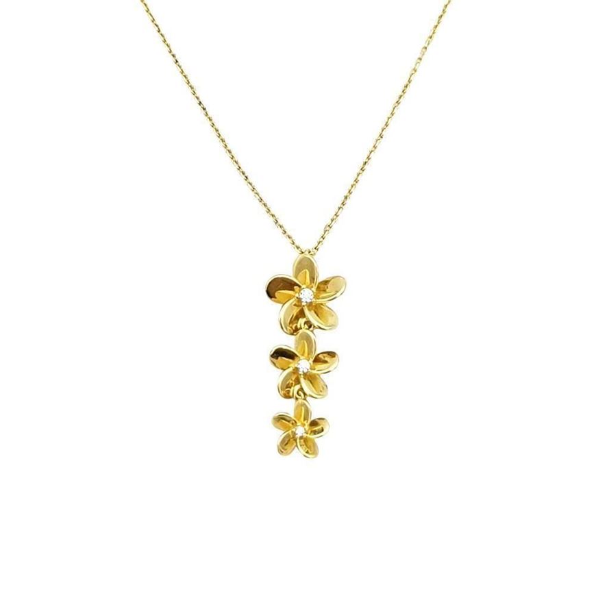 Picture of Gargantilla cadenita oro 18kt con tres flores con circonitas blancas