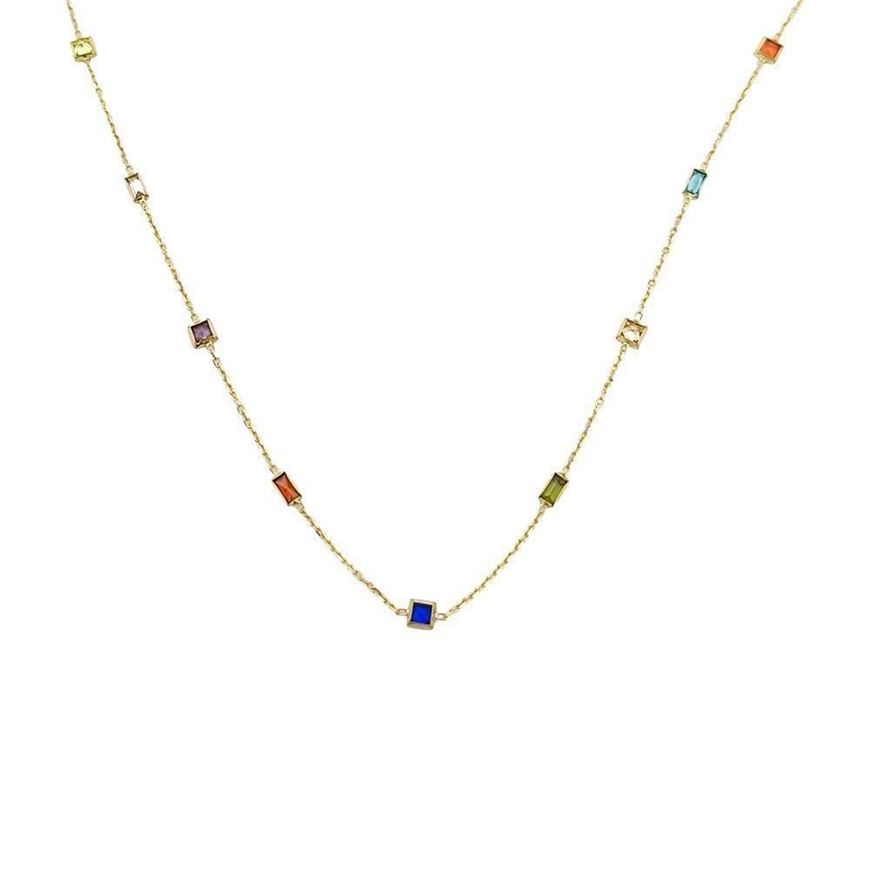 Picture of Gargantilla cadenita oro 18kt con circonitas cuadradas multicolor