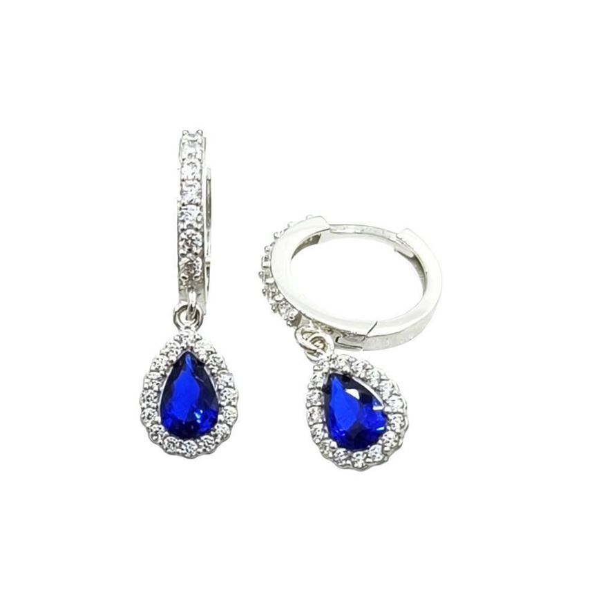 Foto de Pendientes criolla oro blanco 18kt con circonitas azules talla pera y circonitas blancas